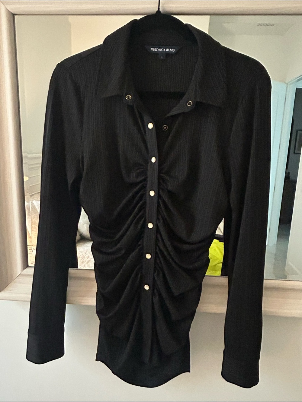 Veronica Beard Black Ruched Blouse